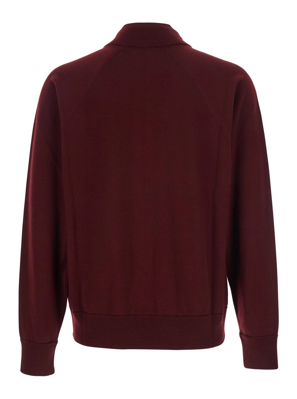Jil Sander Cardigan a Collo Alto con Chiusura con Zip sul Fronte in Lana Bordeaux Uomo, view 2