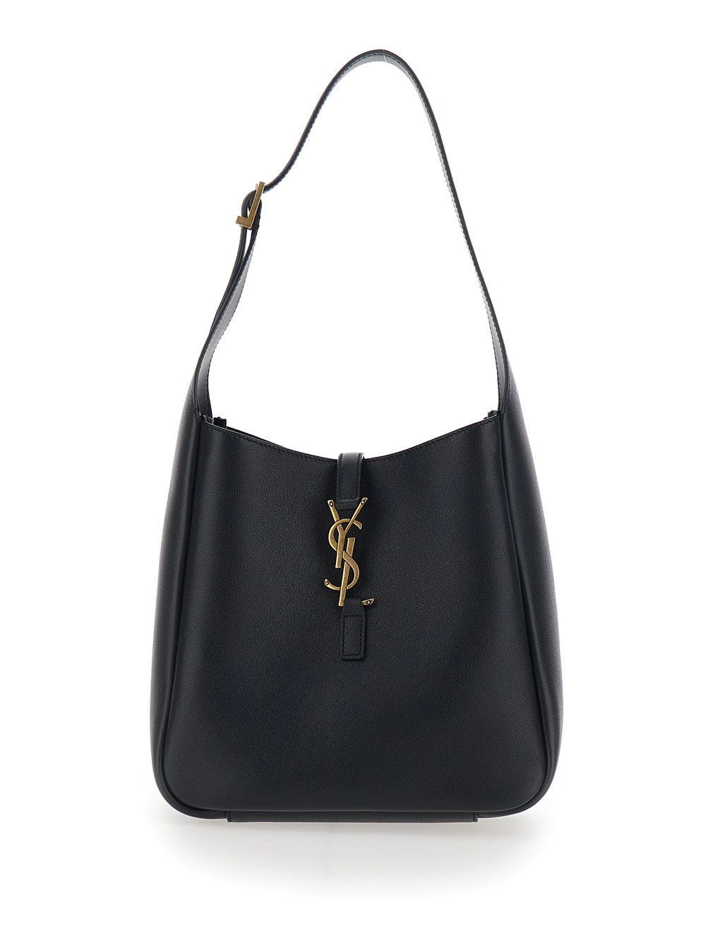 Saint Laurent Borsa a Spalla 'Le 5 à 7' con Tracolla Regolabile e Placca Cassandre sul Fronte in Pelle nera Donna