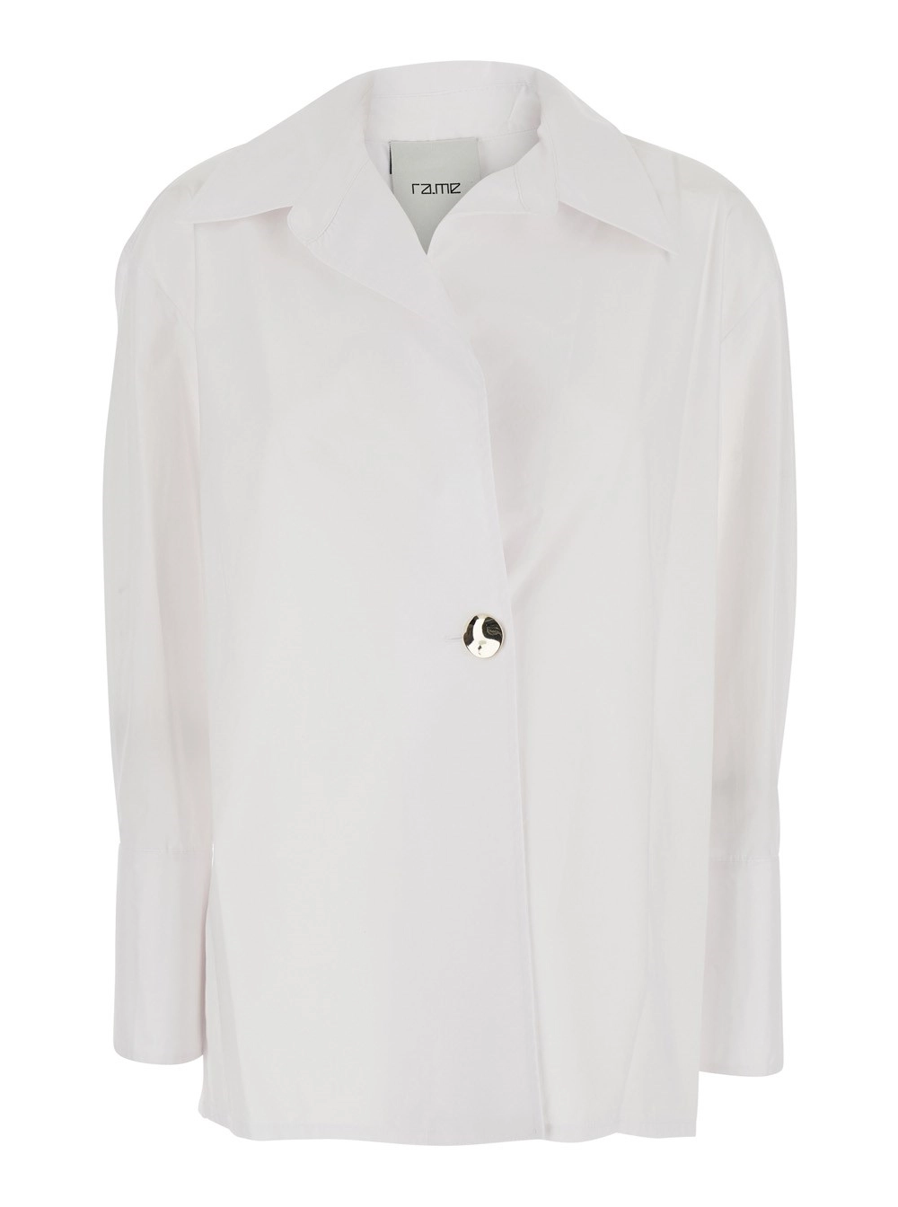 Rame Camicia con colletto ampio e chiusura con singolo bottone sul fronte in cotone bianca donna