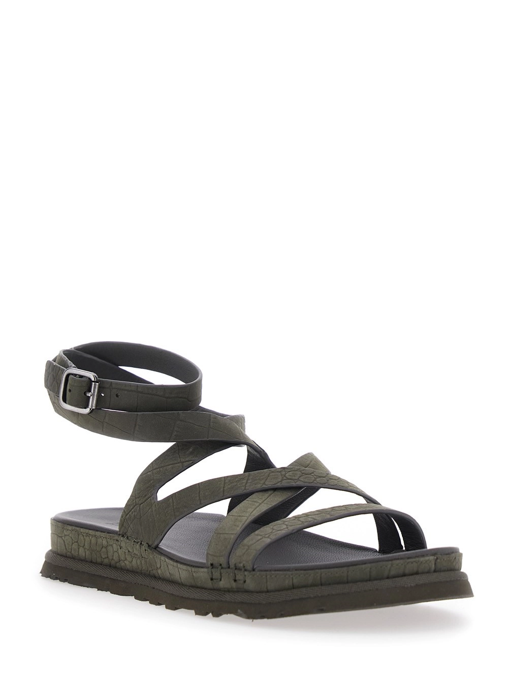 UGG W GOLDENGAZE EMBOSSED ANKLE WRAP Marrone Sandali con cinturino alla caviglia in Pelle Donna, view 2