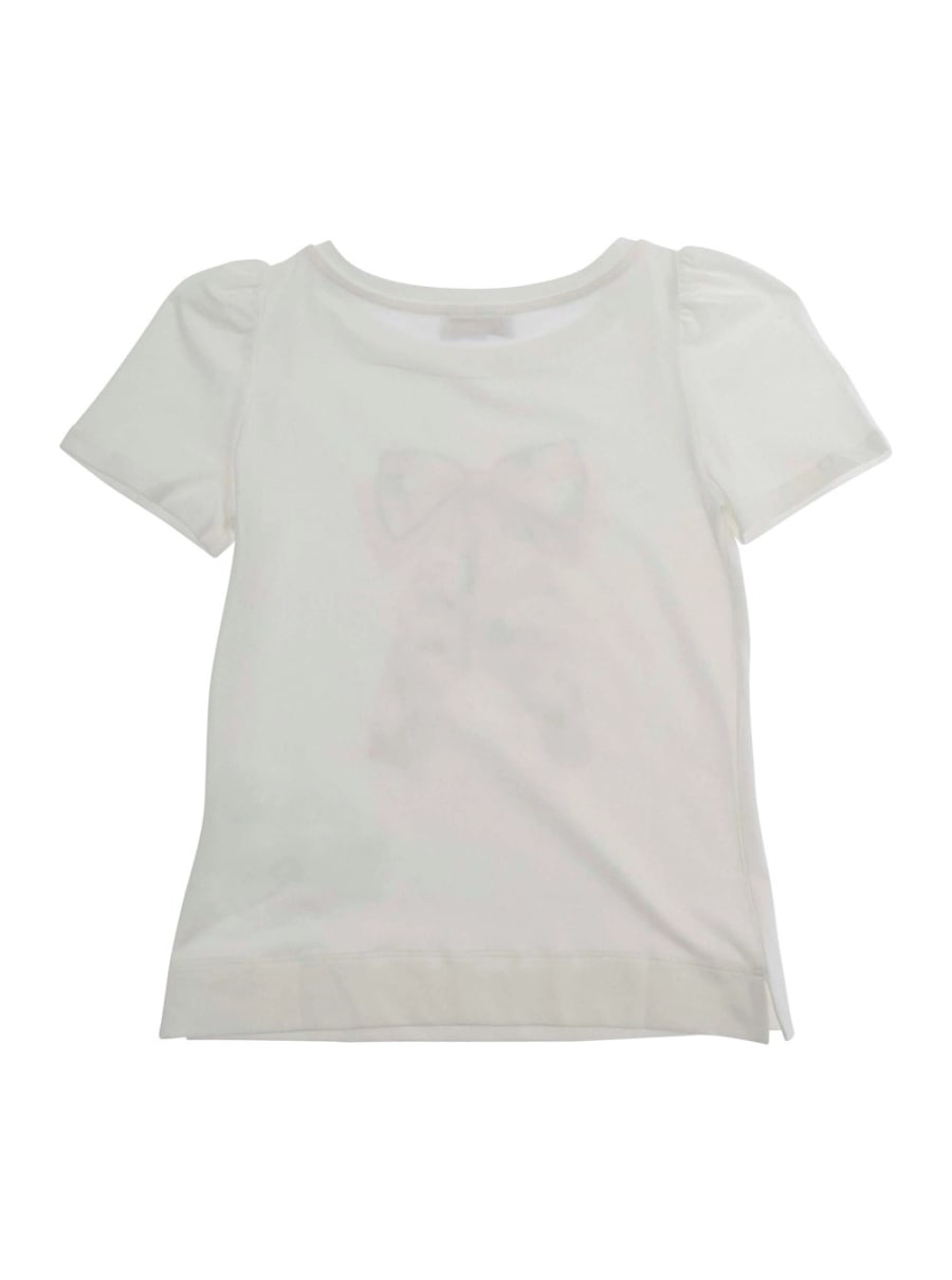 Monnalisa kids T-Shirt Girocollo con Decorazione con Strass sul Fronte in Cotone Stretch Bianca Bambina, view 2