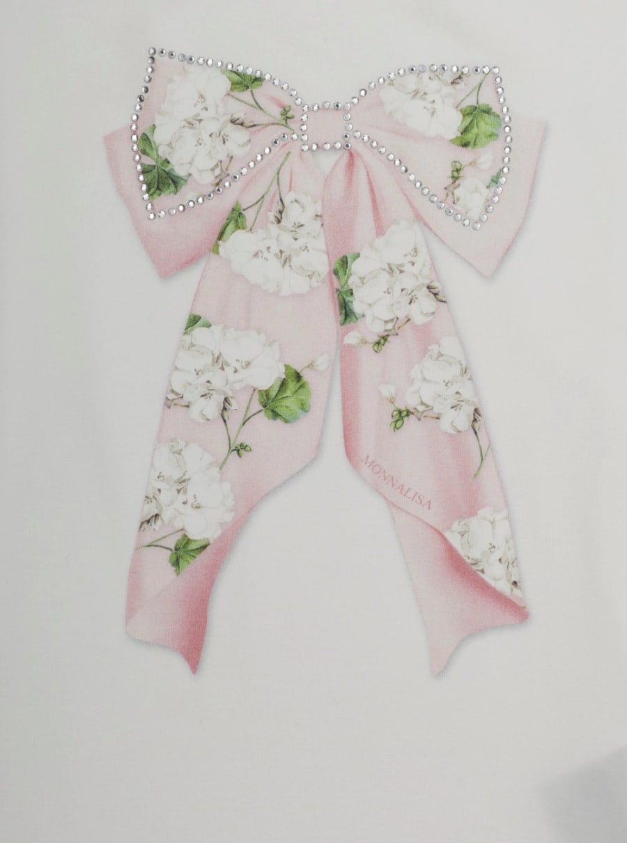 Monnalisa kids T-Shirt Girocollo con Decorazione con Strass sul Fronte in Cotone Stretch Bianca Bambina, view 3