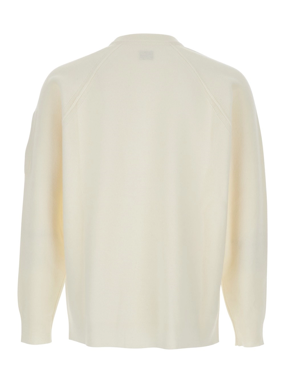 C.P. Company Maglione Girocollo con Placca Logo sulla Manica in Misto Lana Bianco Uomo, view 2