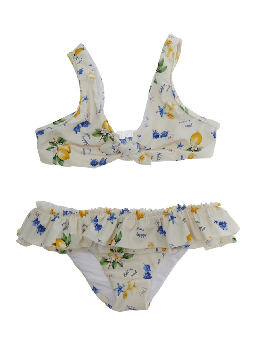 Monnalisa kids Bikini con Motivo floreale stampato all-over in Tessuto tecnico Giallo Bambina