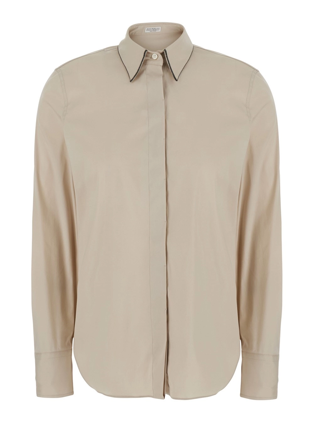 Brunello Cucinelli Camicia con colletto classico con Monile in cotone beige donna