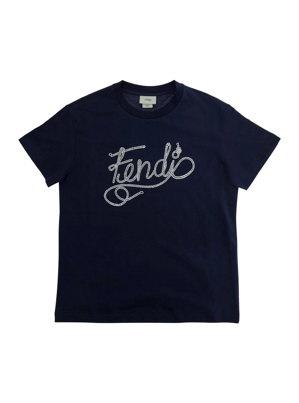 Fendi kids T-shirt girocollo con maxi logo sul fronte in cotone blu bambino