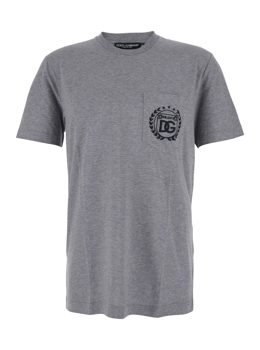 Dolce & Gabbana T-Shirt Girocollo con Ricamo Logo sul Fronte in Cotone Grigia Uomo