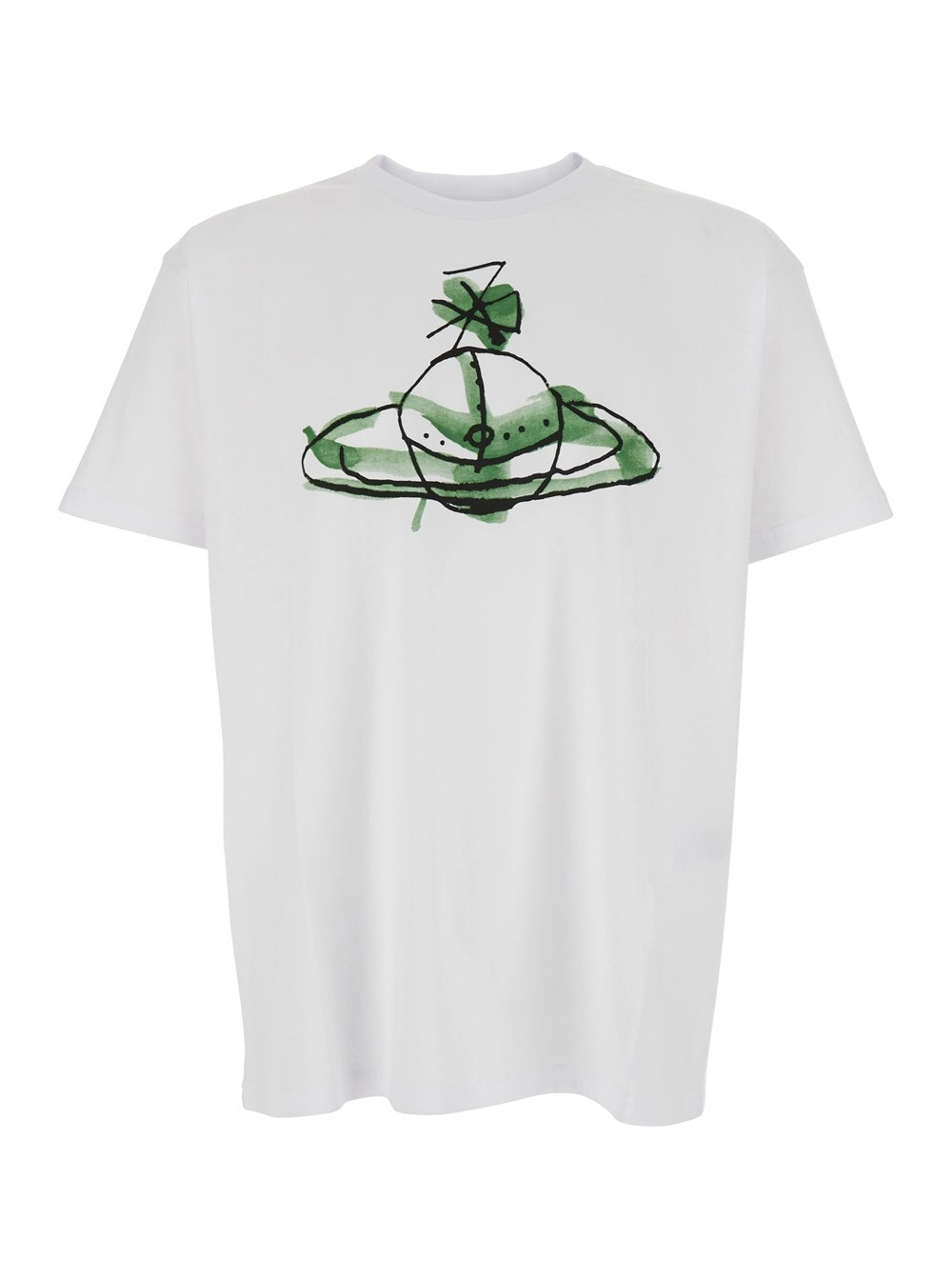 Vivienne Westwood T-Shirt Girocollo con Stampa Orb sul Fronte in Cotone Bianco Uomo