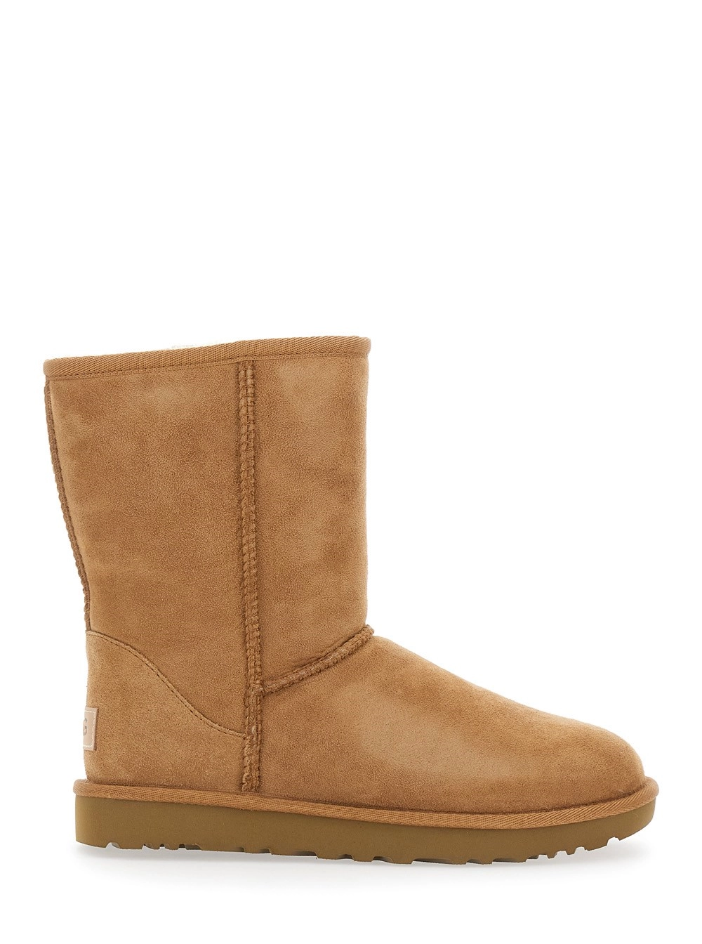 UGG Stivalli 'Classic Short' con Patch Logo sul Retro e Interno in Pelliccia in Pelle Scamosciata Beige Donna