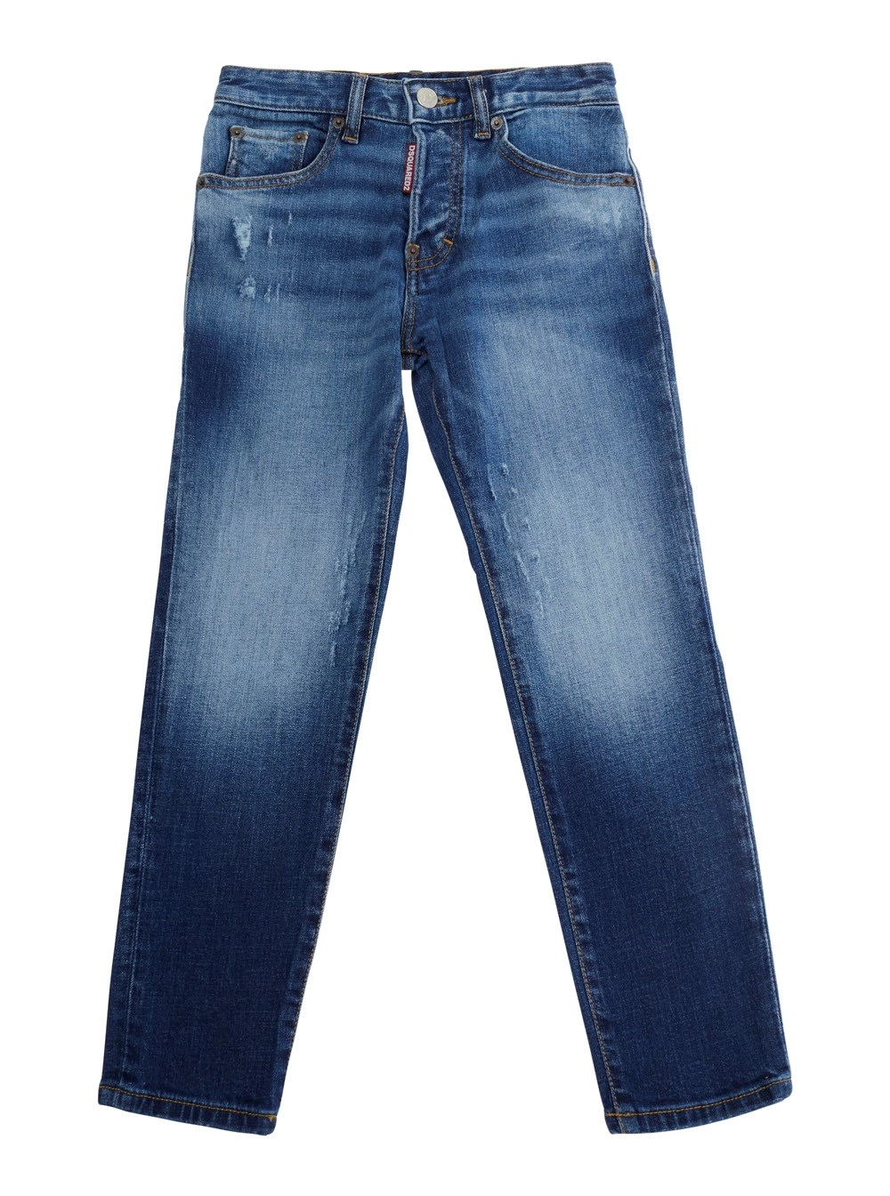 Dsquared2 kids Jeans 'Stanislav' con Design Sbiadito e Patch Logo sul Retro in Denim Blu Bambino