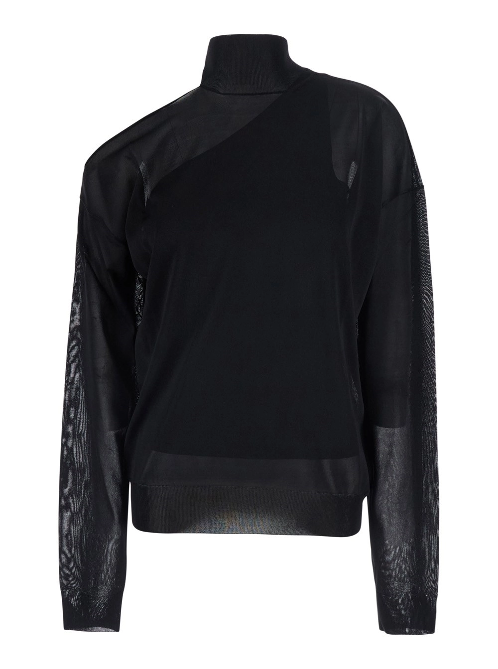 Fendi Maglia a collo alto con cut-out sulla spalla e top monospalla abbinato in seta nera donna