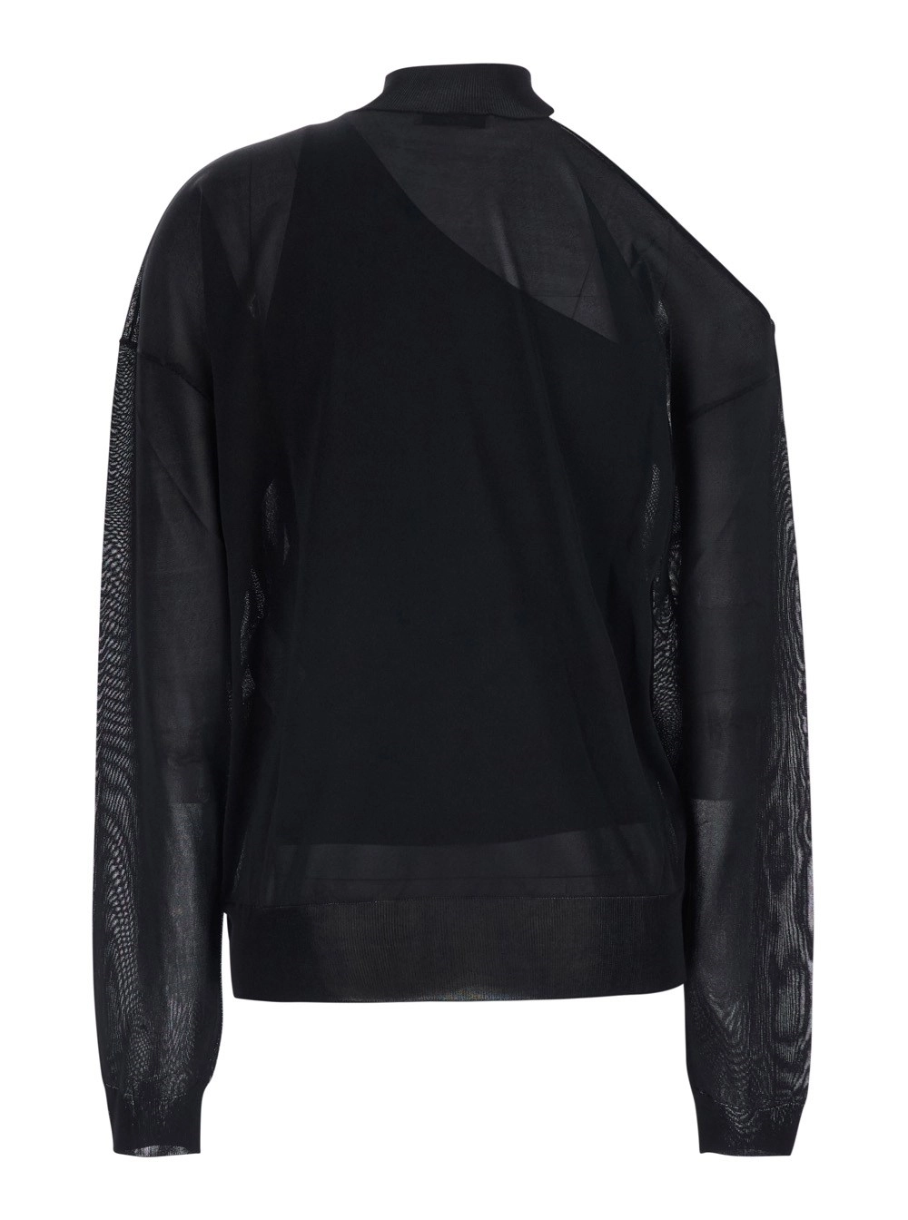 Fendi Maglia a collo alto con cut-out sulla spalla e top monospalla abbinato in seta nera donna, view 2