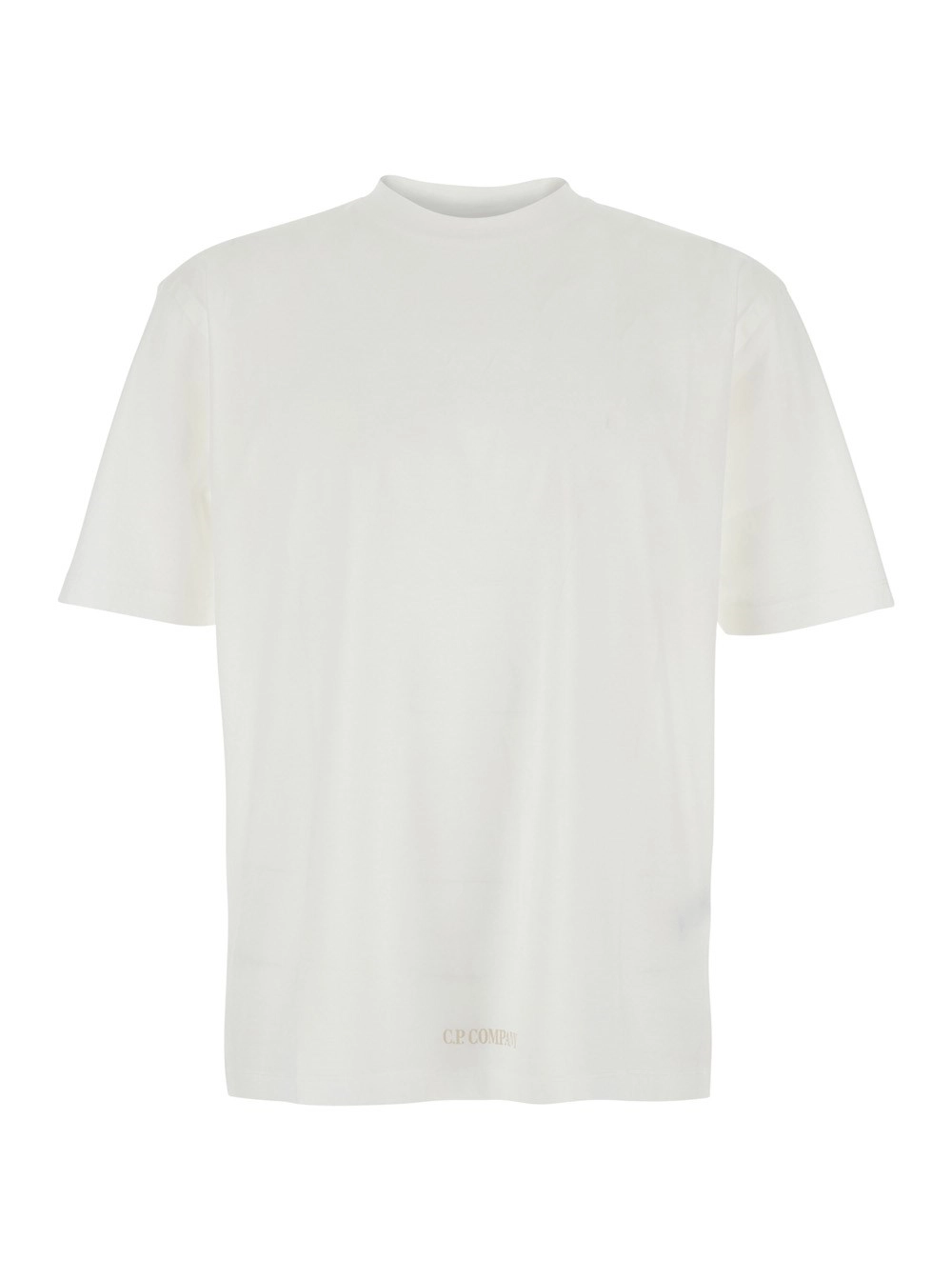 C.P. Company T-Shirt con Scollo Rotondo e Logo sul Fronte in Cotone Bianca Uomo