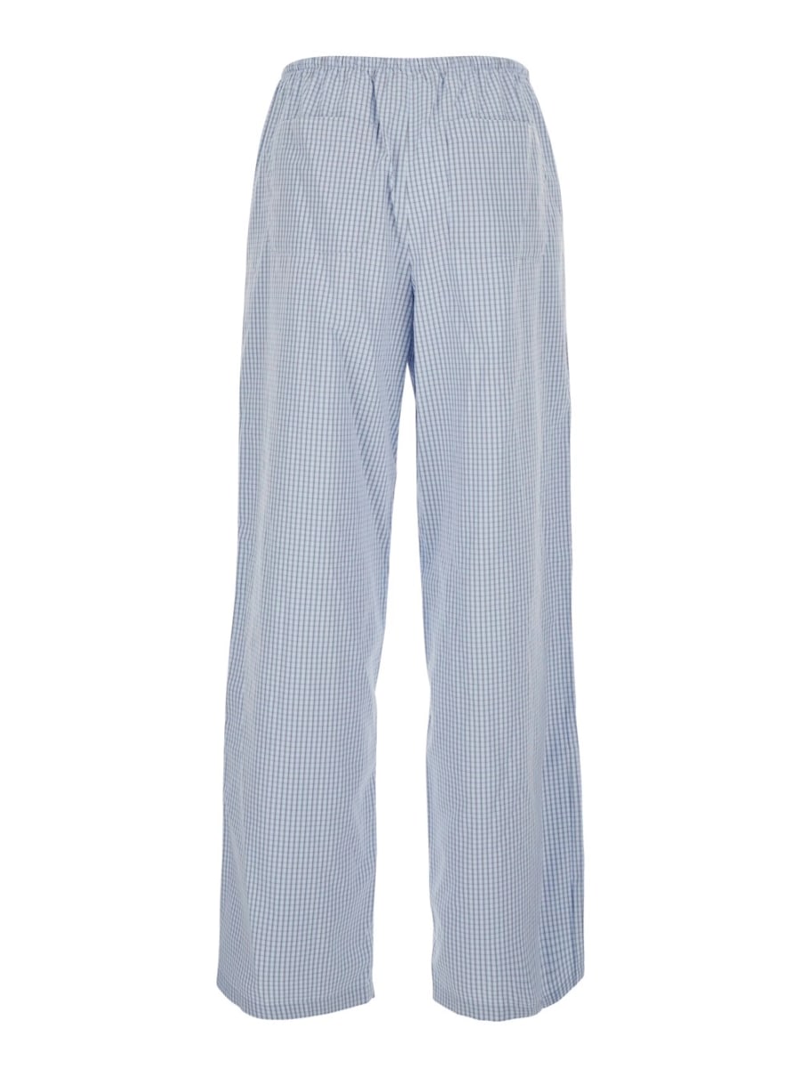 Dunst Pantaloni con vita elasticizzata con coulisse e motivo check all-over in misto cotone azzurri donna, view 2