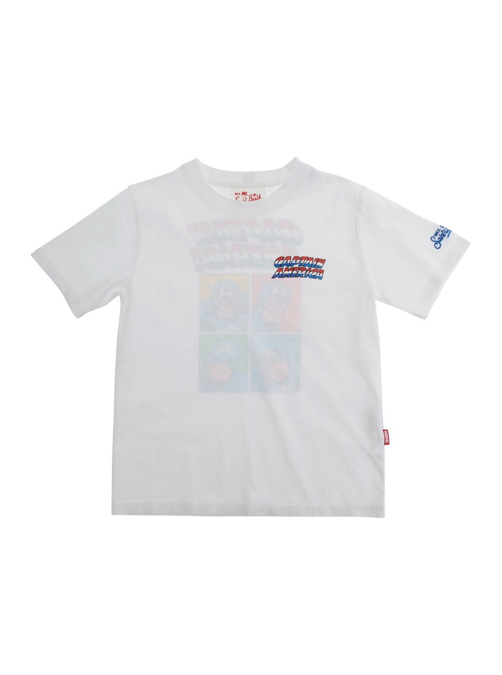 Mc2 saint barth kids T-shirt girocollo con dettagli stampa su fronte e manica e maxi stampa sul retro in cotone bianca bambino