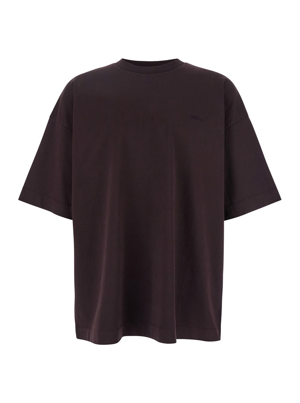 Juun.j T-Shirt con Logo Ricamato sul Fronte e Stampa sul Retro in Cotone Bordeaux Uomo