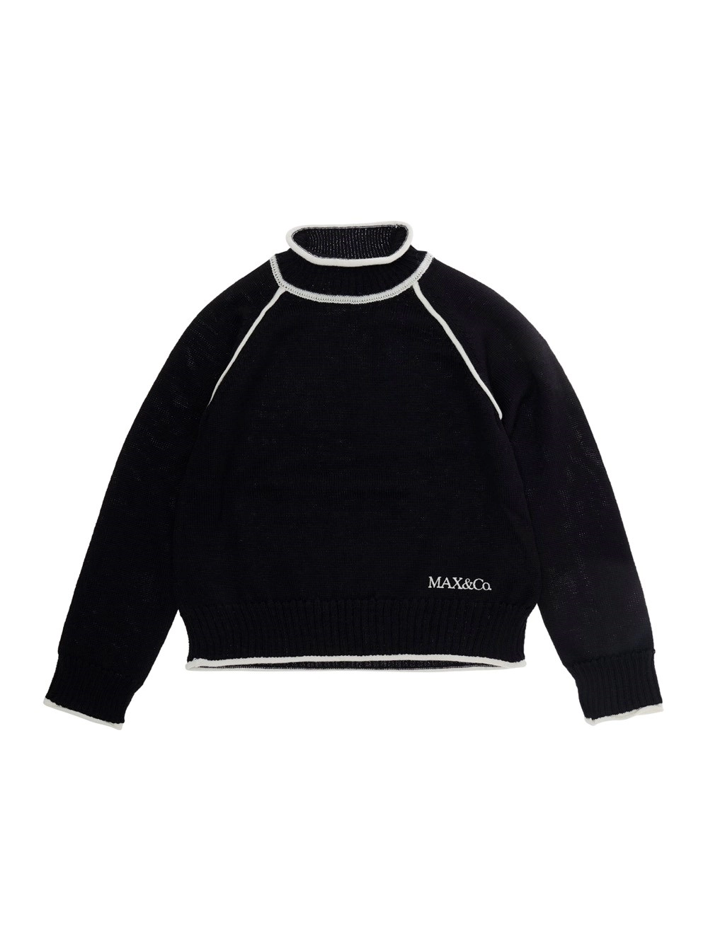 Max&co kids Magione Girocollo con Dettagli a Contrasto e Logo Lettering sul Fronte in Misto Lana Nero Bambina