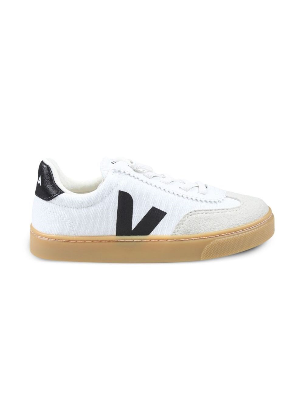 Veja kids Sneaker 'Volley' Low Top con Tallone a Contrasto con Logo Lettering e Dettaglio Logo sul Lato in Tela Bianca Bambino