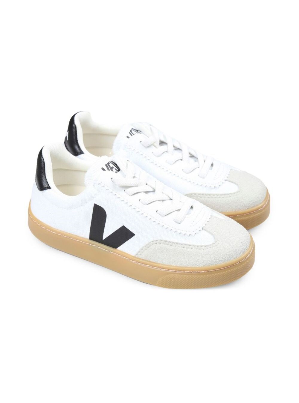 Veja kids Sneaker 'Volley' Low Top con Tallone a Contrasto con Logo Lettering e Dettaglio Logo sul Lato in Tela Bianca Bambino, view 2