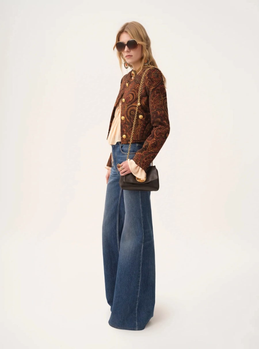 Chloé Jeans a Vita Alta con Gamba Ampia e Patch Logo sul Retro in Denim Blu Donna, view 4