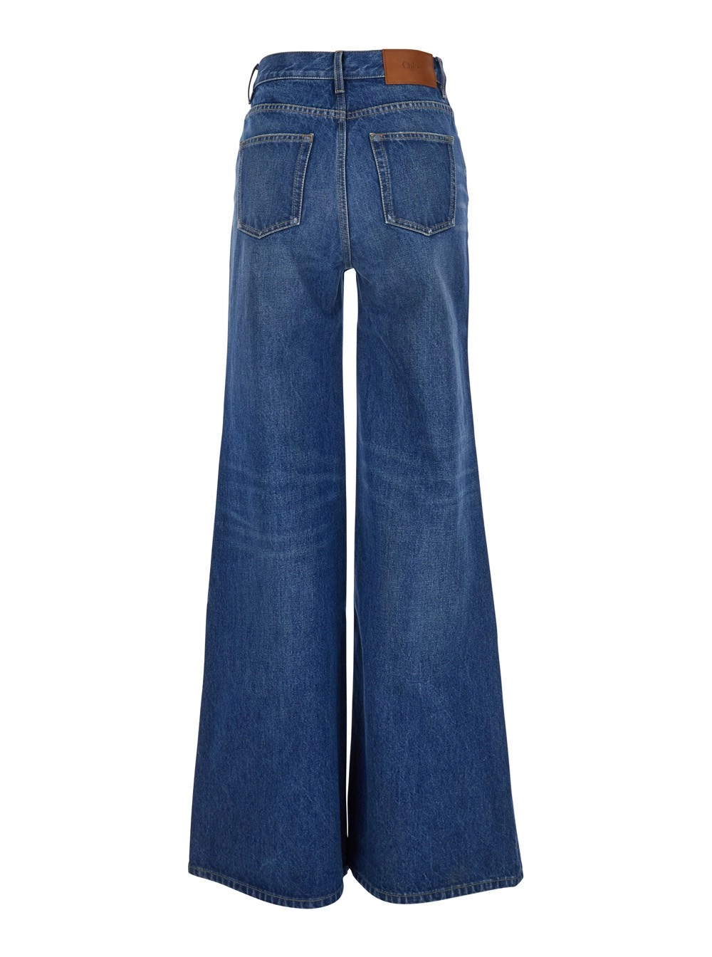 Chloé Jeans a Vita Alta con Gamba Ampia e Patch Logo sul Retro in Denim Blu Donna, view 2