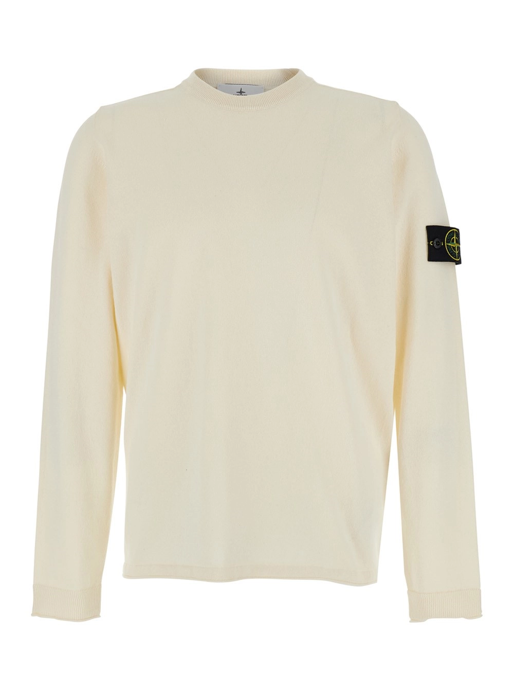 Stone Island Maglia con Collo Rotondo e Maniche lunghe in Cotone Bianca Uomo