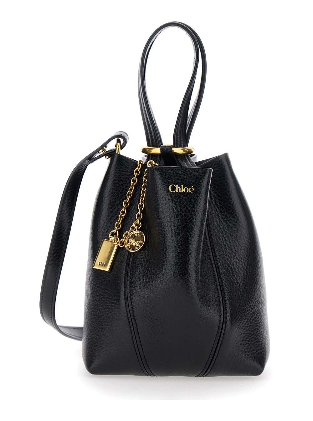 Chloé Borsa a Spalla Spin con logo lettering e tracolla in Pelle Nera Donna