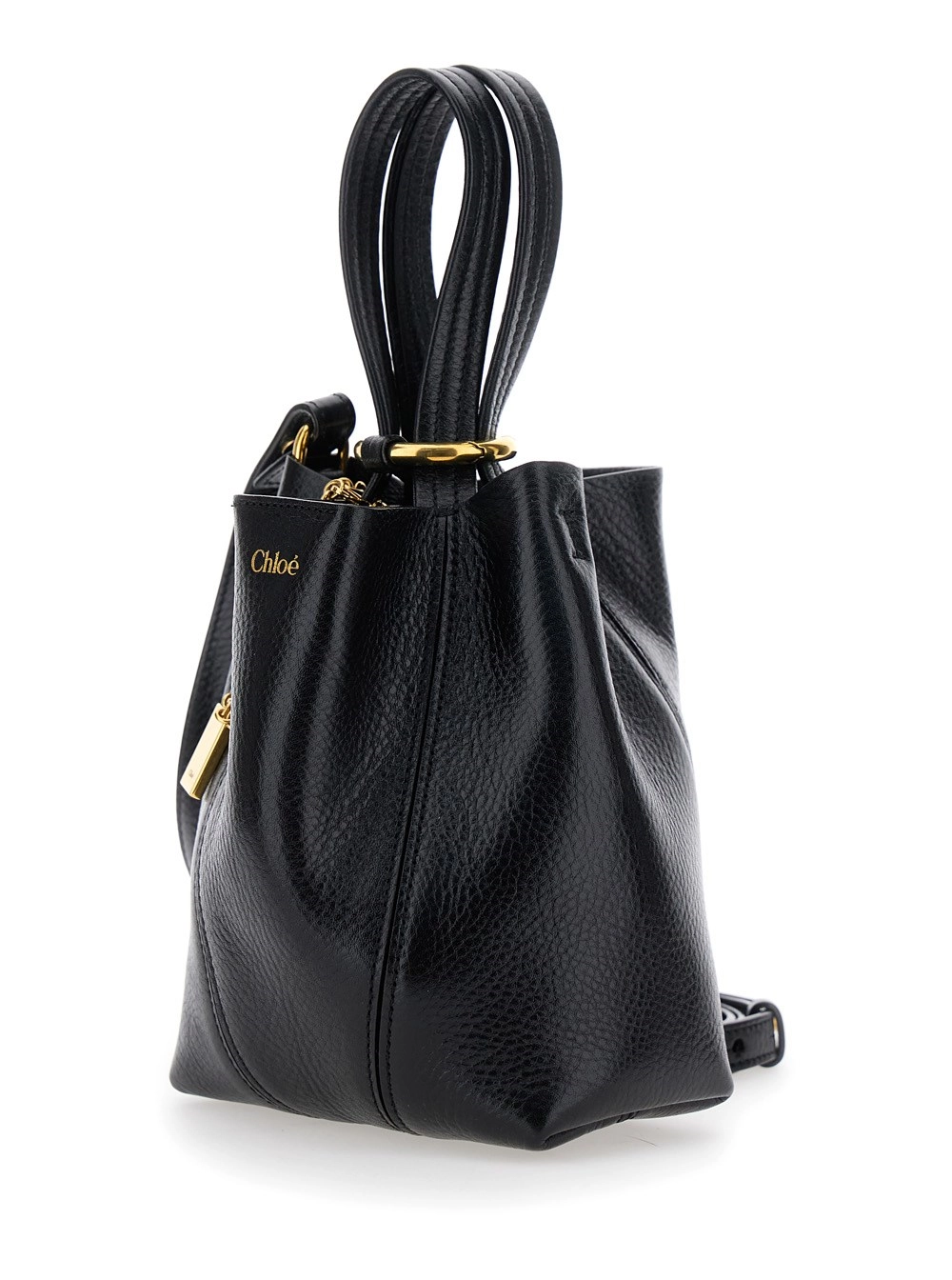 Chloé Borsa a Spalla Spin con logo lettering e tracolla in Pelle Nera Donna, view 2