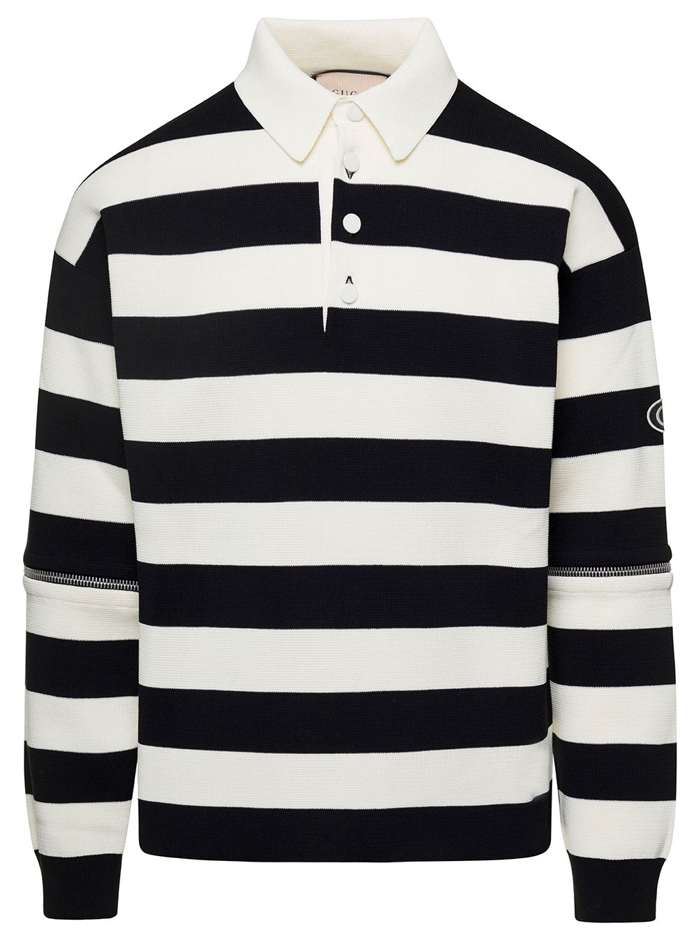 Gucci Polo a Righe  in Maglia con Maniche Removibili Bianco e Nero in Cotone Uomo