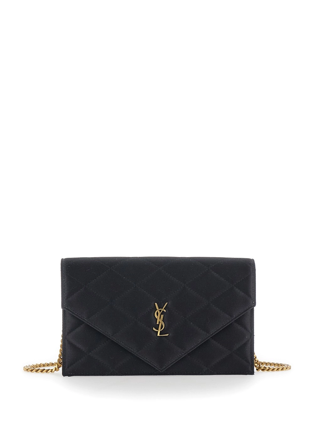 Saint Laurent Borsa a tracolla con tracolla a catena e placca Cassandre sul fronte in pelle trapuntata nera donna