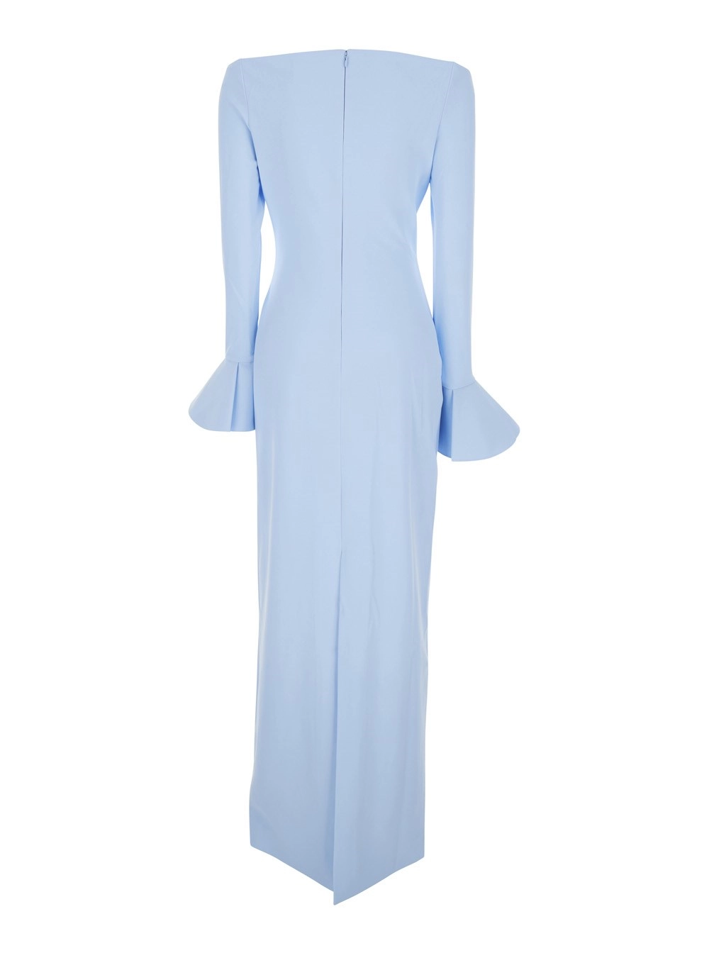 Solace london Abito Lungo 'Anica' con Maniche a Campana e Design a Spalle Scoperte in Tessuto Tecnico Stretch Azzurro Donna, view 2