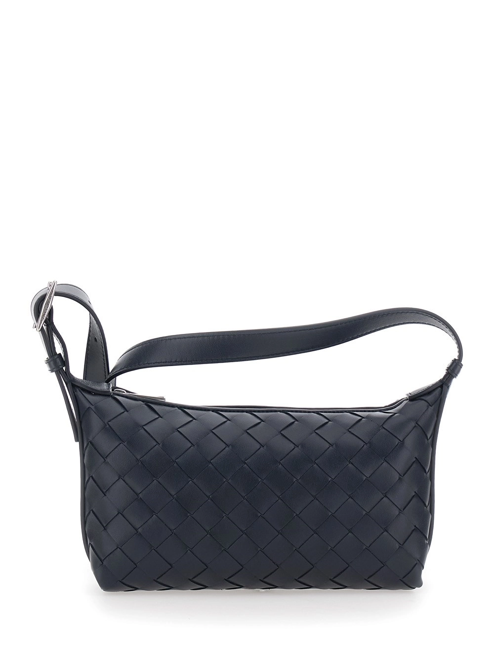 Bottega Veneta Borsa a Tracolla con Tracolla Regolabile e Motivo Intrecciato in Pelle Scamosciata Blu Uomo