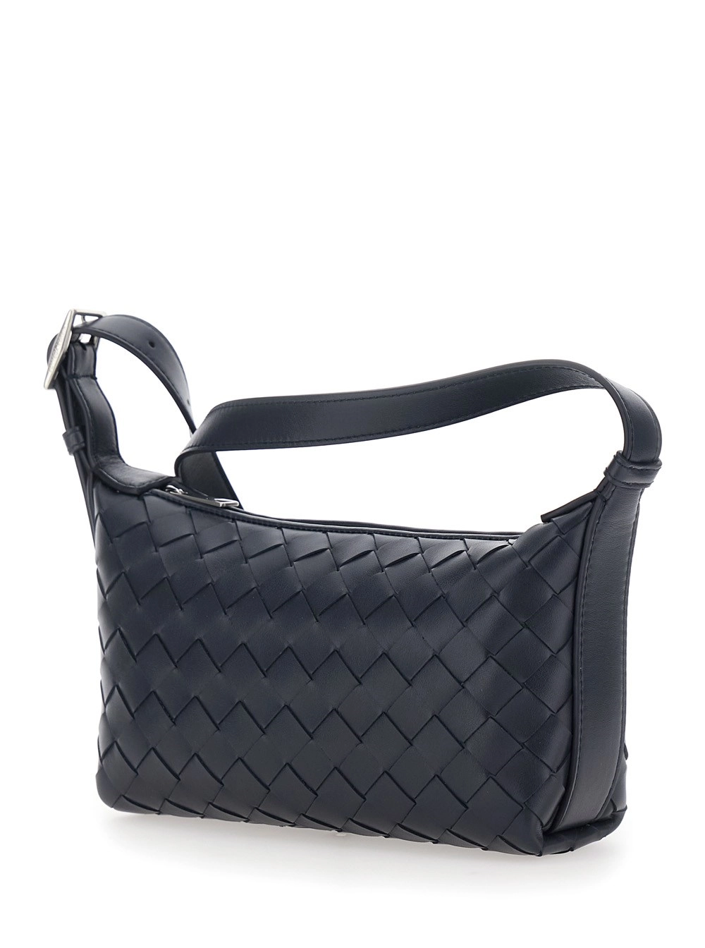 Bottega Veneta Borsa a Tracolla con Tracolla Regolabile e Motivo Intrecciato in Pelle Scamosciata Blu Uomo, view 2