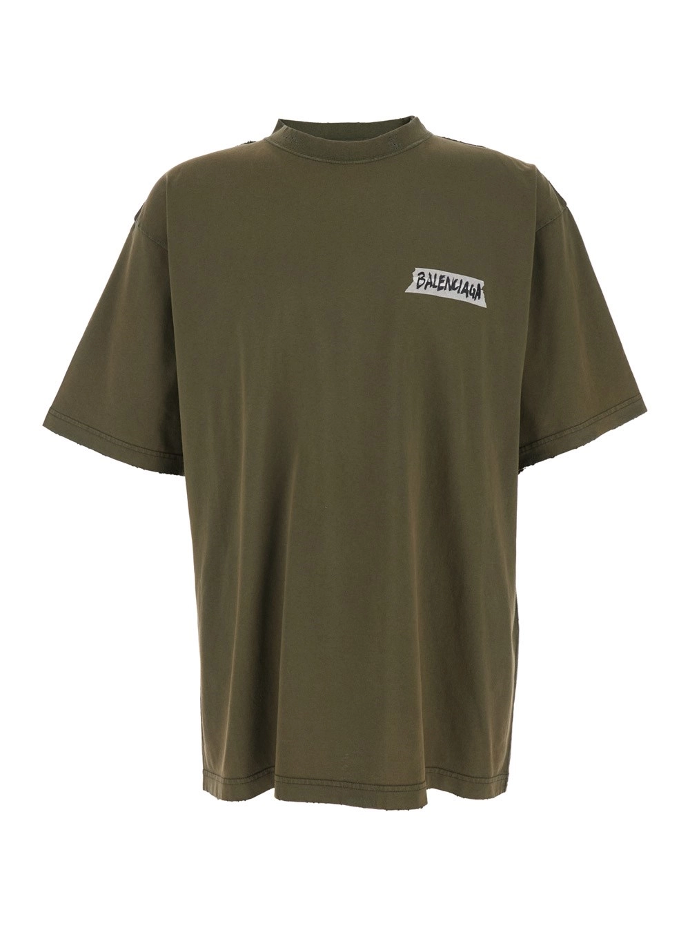 Balenciaga T-shirt con logo sul fronte e retro in cotone verde uomo