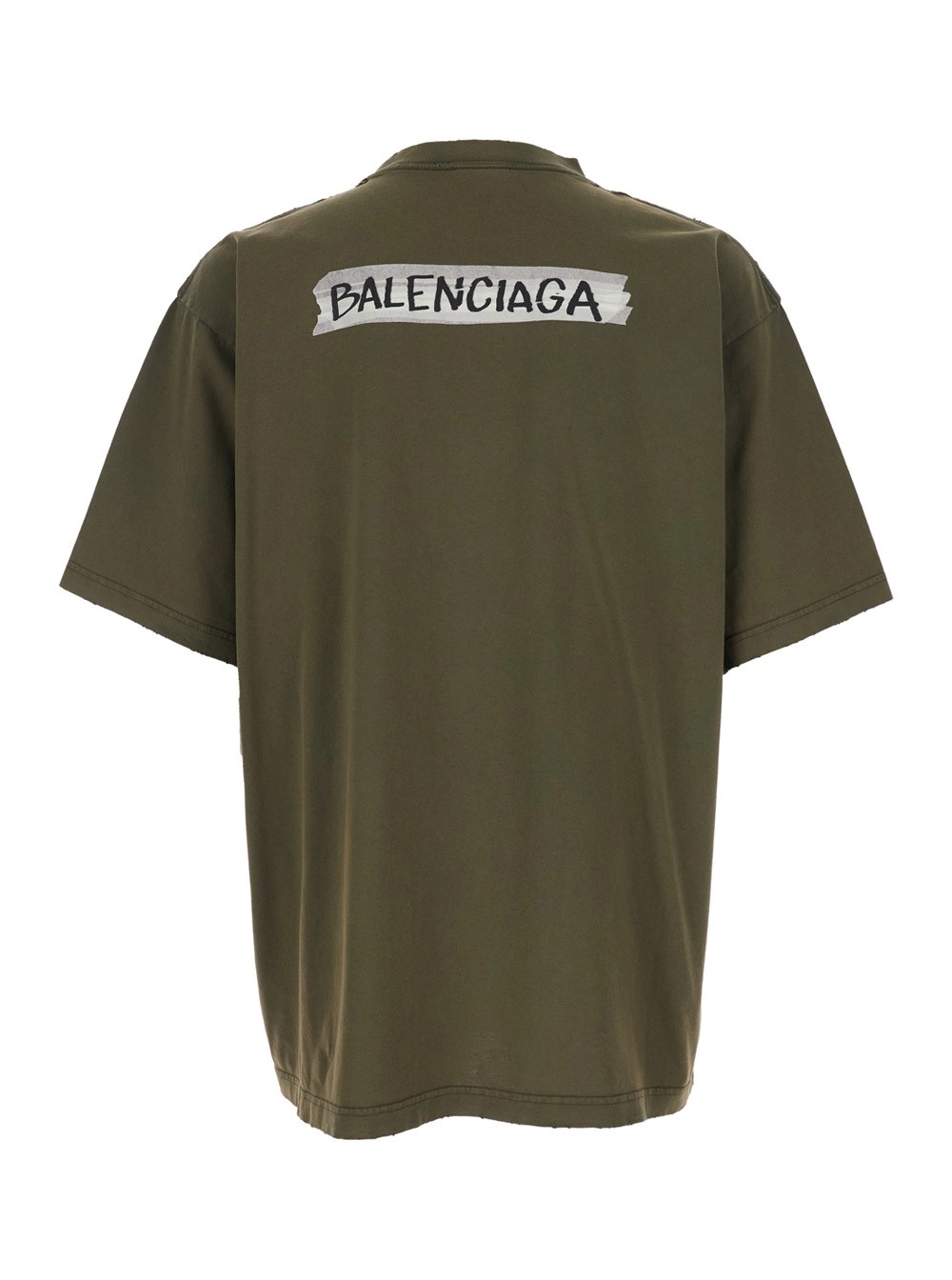 Balenciaga T-shirt con logo sul fronte e retro in cotone verde uomo, view 2