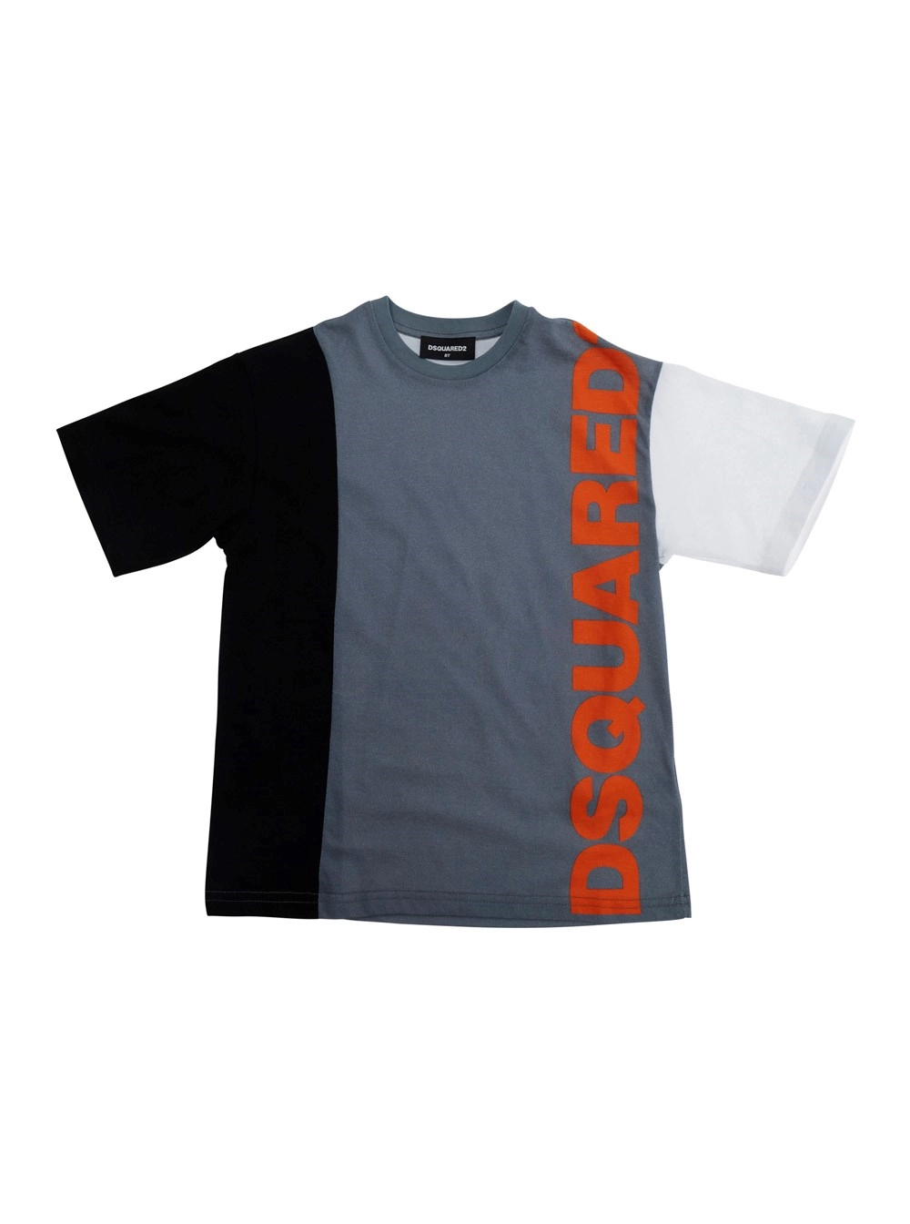 Dsquared2 kids T-shirt girocollo con design color-block e maxi logo lettering sul fronte in cotone grigia bambino