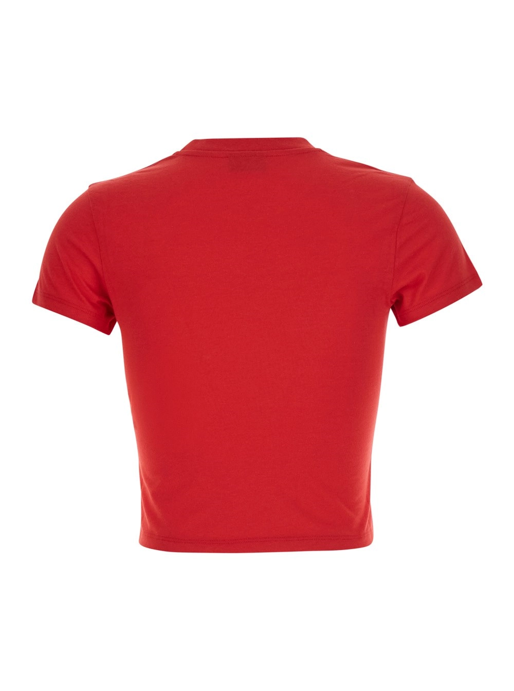 Gucci T-shirt crop con logo tono su tono sul fronte e spalle scese in cotone rossa donna, view 2