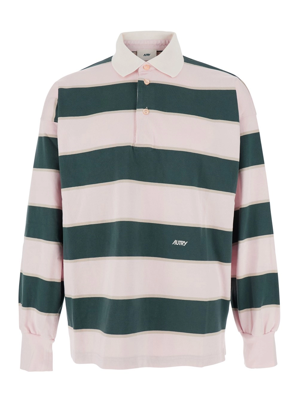 Autry Polo con Colletto Classico e Motivo a Righe All-Over in Cotone Rosa Uomo