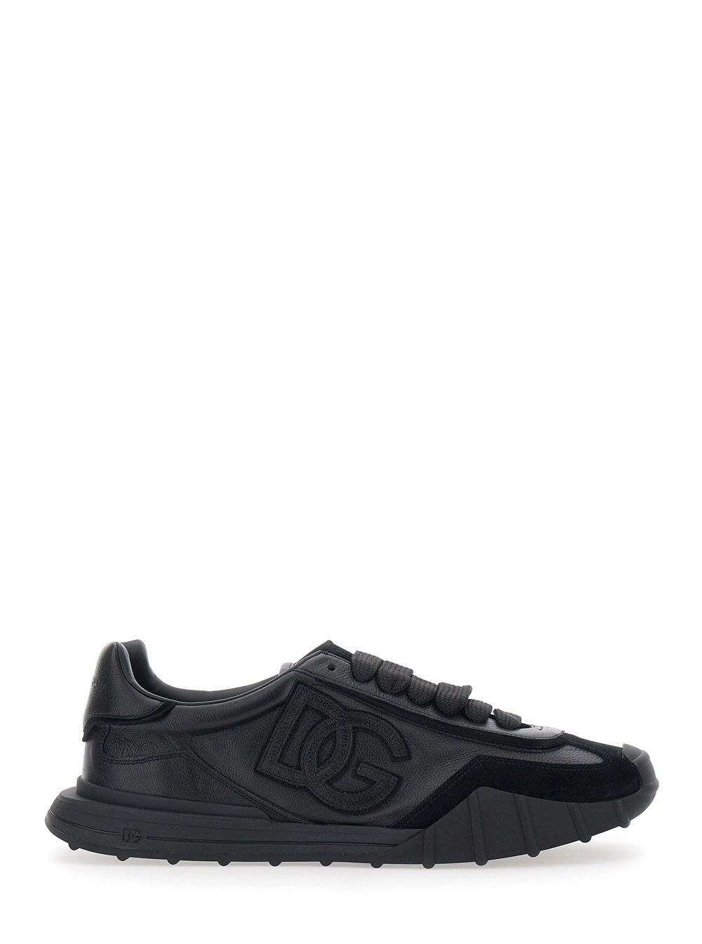 Dolce & Gabbana Sneakers 'Athletic' low top con logo patch sul lato e logo lettering sul retro in pelle nere uomo