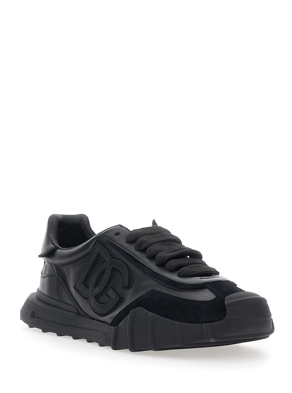 Dolce & Gabbana Sneakers 'Athletic' low top con logo patch sul lato e logo lettering sul retro in pelle nere uomo, view 2