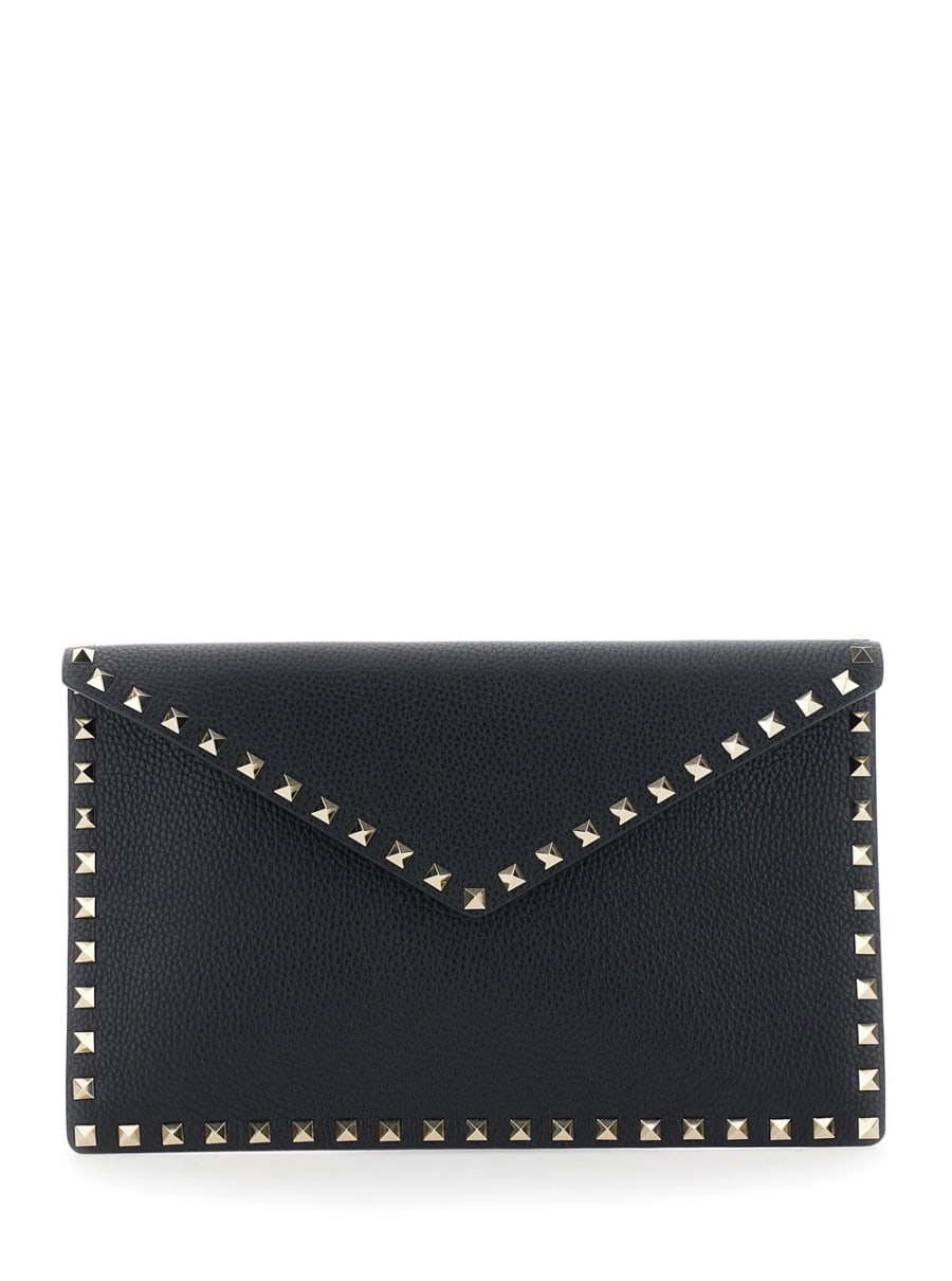 Valentino Garavani Clutch con design a busta e decorazione Rockstud in pelle nera donna