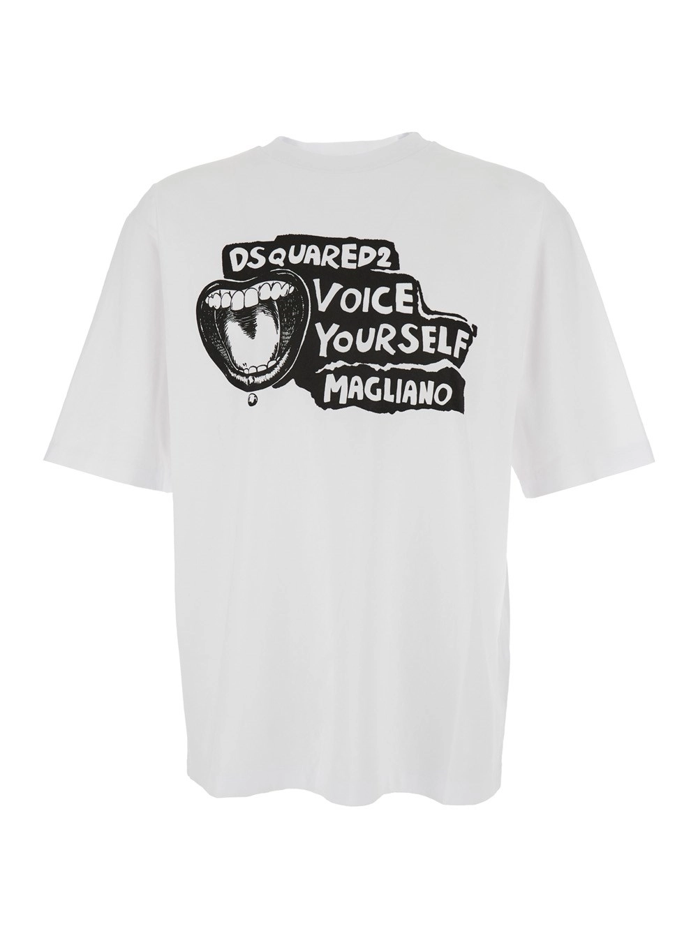 Dsquared2 T-Shirt 'D2 x Magliano' Girocollo con Maxi Stampa Logo sul Fronte in Cotone Bianca Uomo