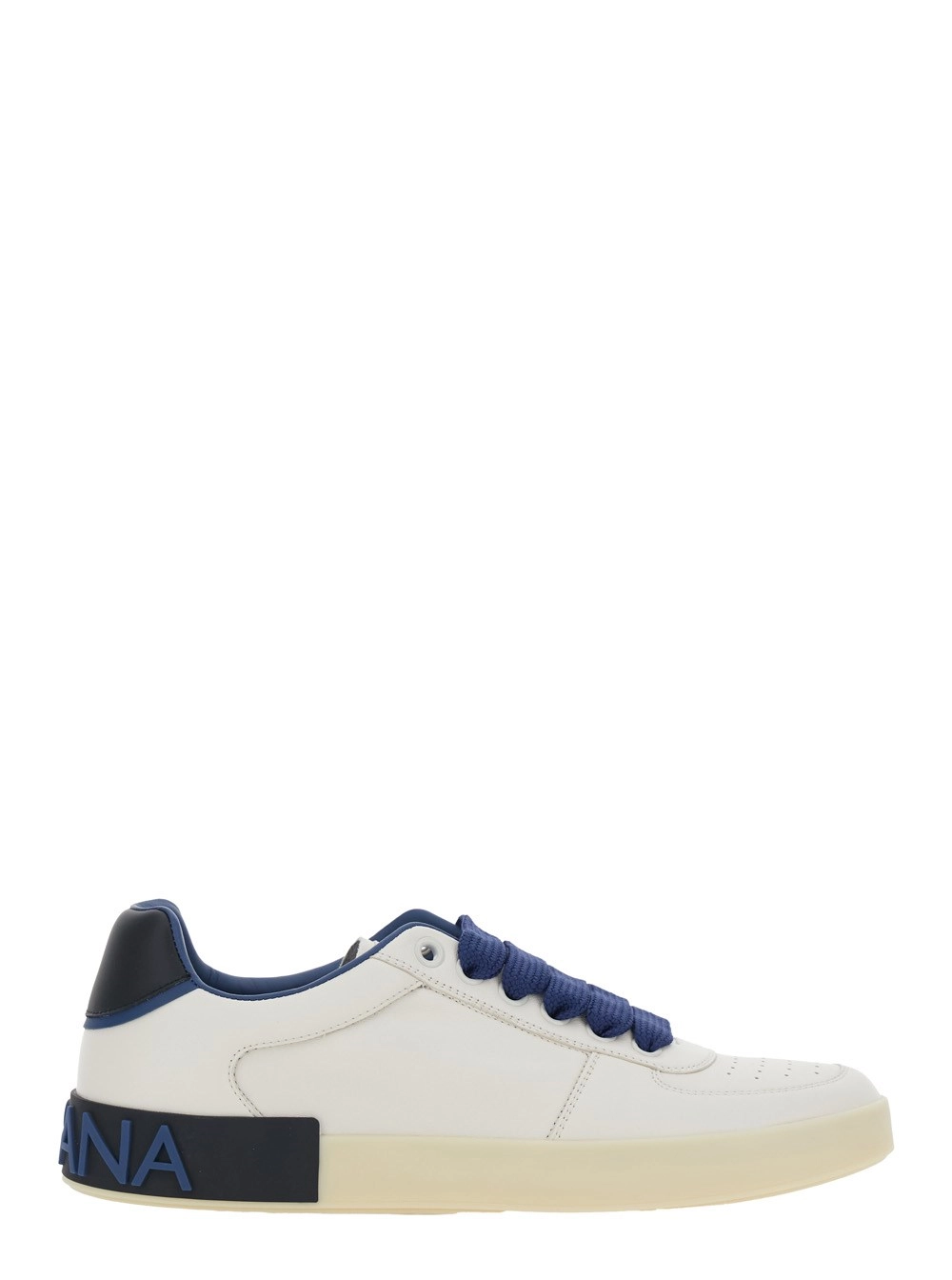 Dolce & Gabbana Sneaker 'Portofino Custom' con Tallone a Contrasto con Logo Lettering in Pelle Blu Uomo