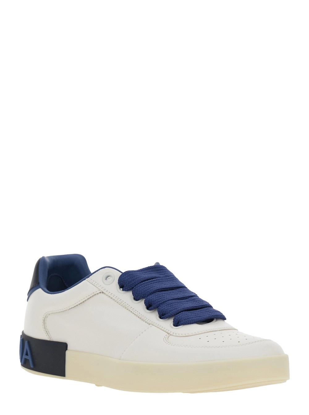 Dolce & Gabbana Sneaker 'Portofino Custom' con Tallone a Contrasto con Logo Lettering in Pelle Blu Uomo, view 2