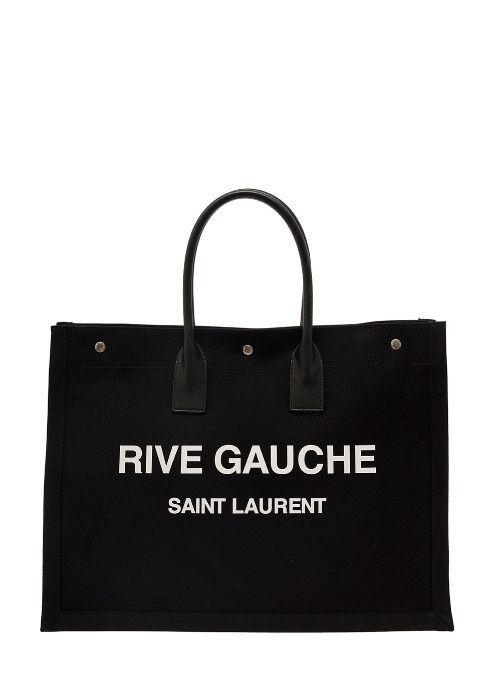 Saint Laurent Borsa Shopper 'Rive Gauche Grande' con Stampa Logo a Contrasto in Cotone Nero Uomo