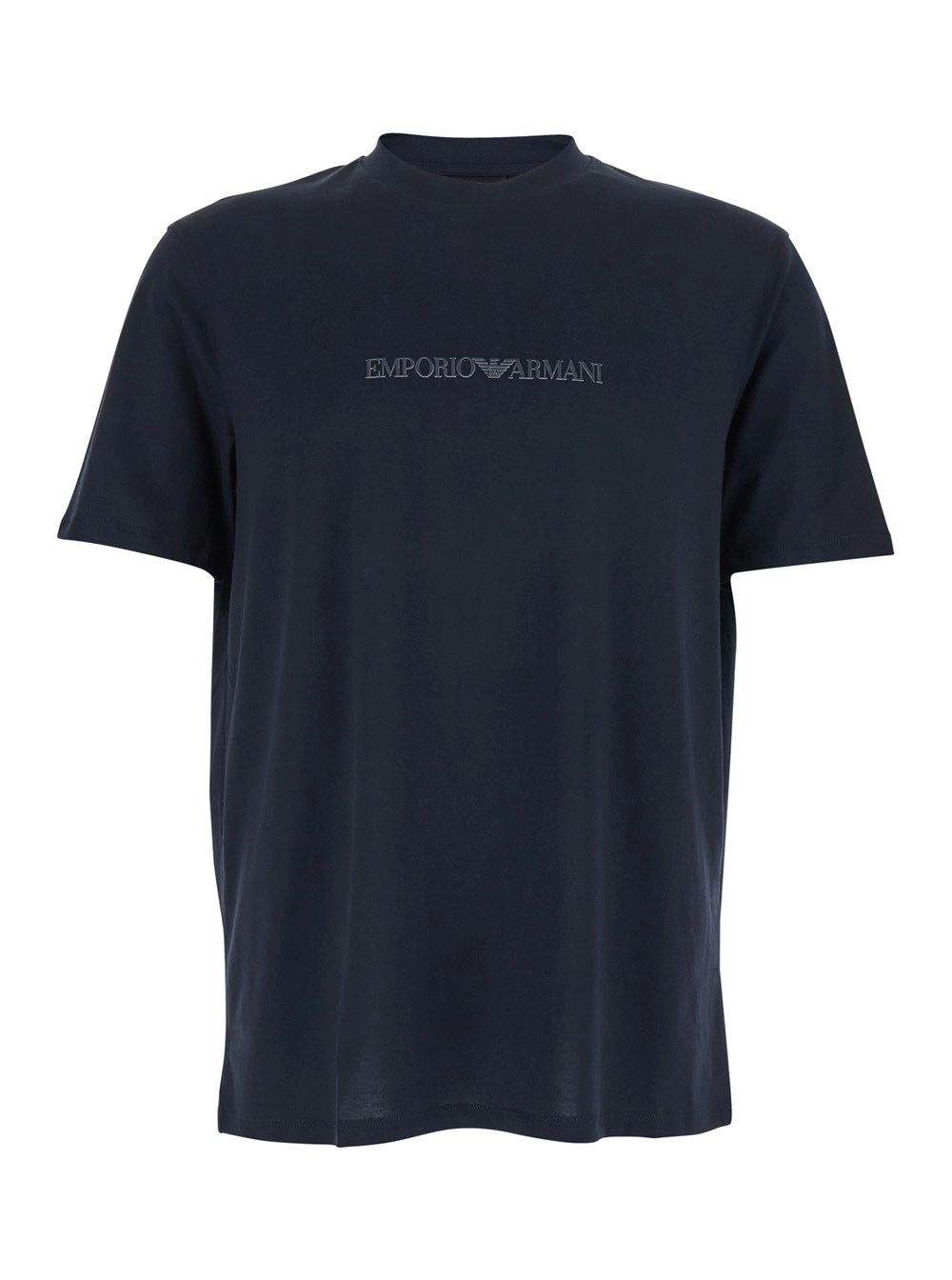 Emporio Armani T-Shirt Girocollo con Ricamo Logo in Cotone Blu Uomo