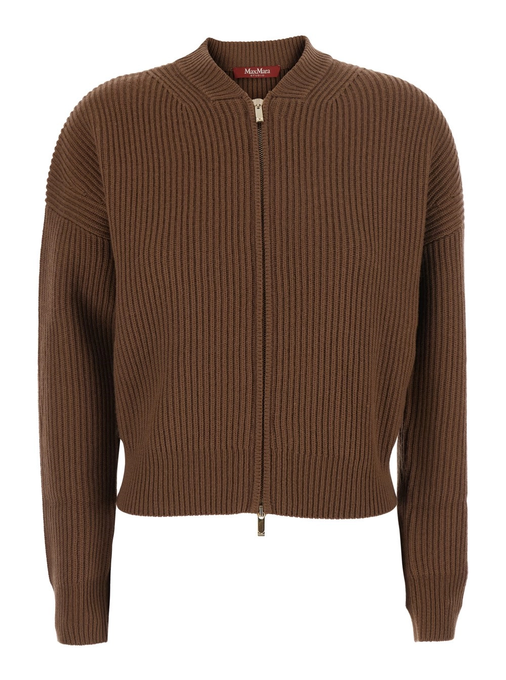 Max Mara Studio Maglione 'CARNET' con design a coste e spalle scese in lana e cashmere marrone donna