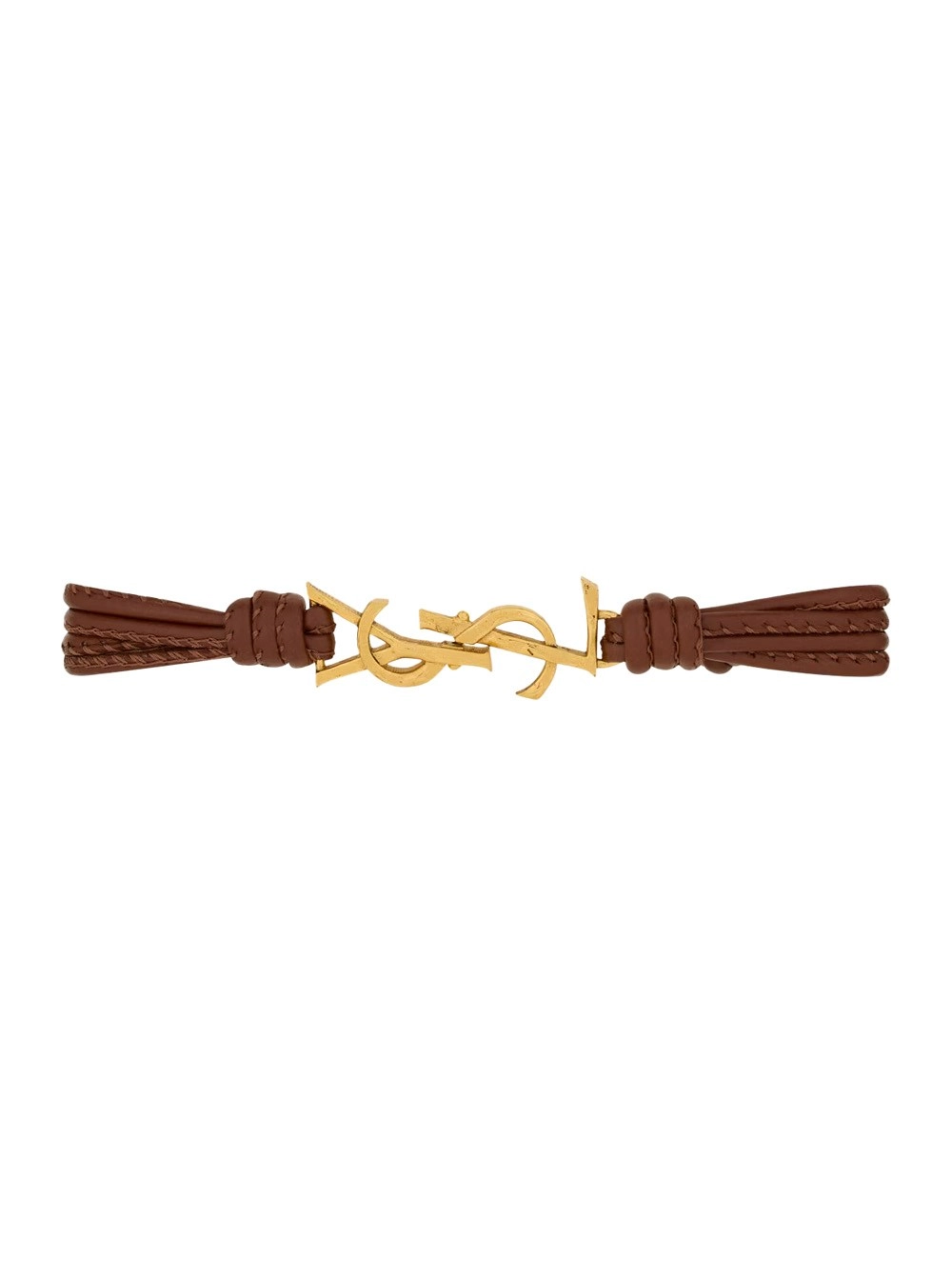 Saint Laurent Bracciale con la Cassandre al centro e Chiusura a Moschettone in Pelle Nappa e Metallo Oro Donna