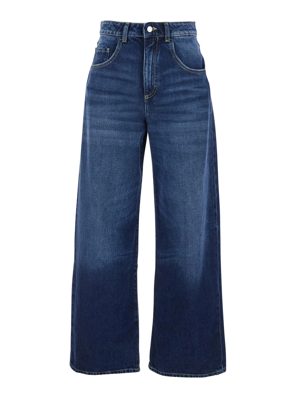 Icon denim Jeans con Gamba Ampia e Patch Logo sul Retro in Denim Blu Donna