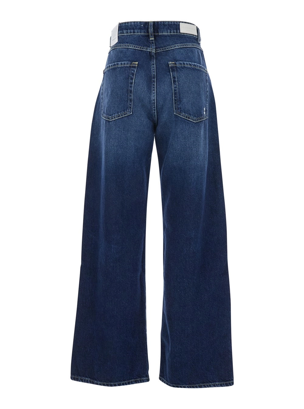Icon denim Jeans con Gamba Ampia e Patch Logo sul Retro in Denim Blu Donna, view 2